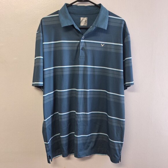Callaway Golf Shirt Pullover Collar Blue Mens Large Striped Opti Dri Athletic - Picture 7 of 7